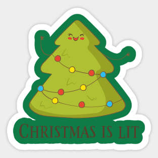 Christmas Is Lit, Funny Cute Christmas Tree Sticker